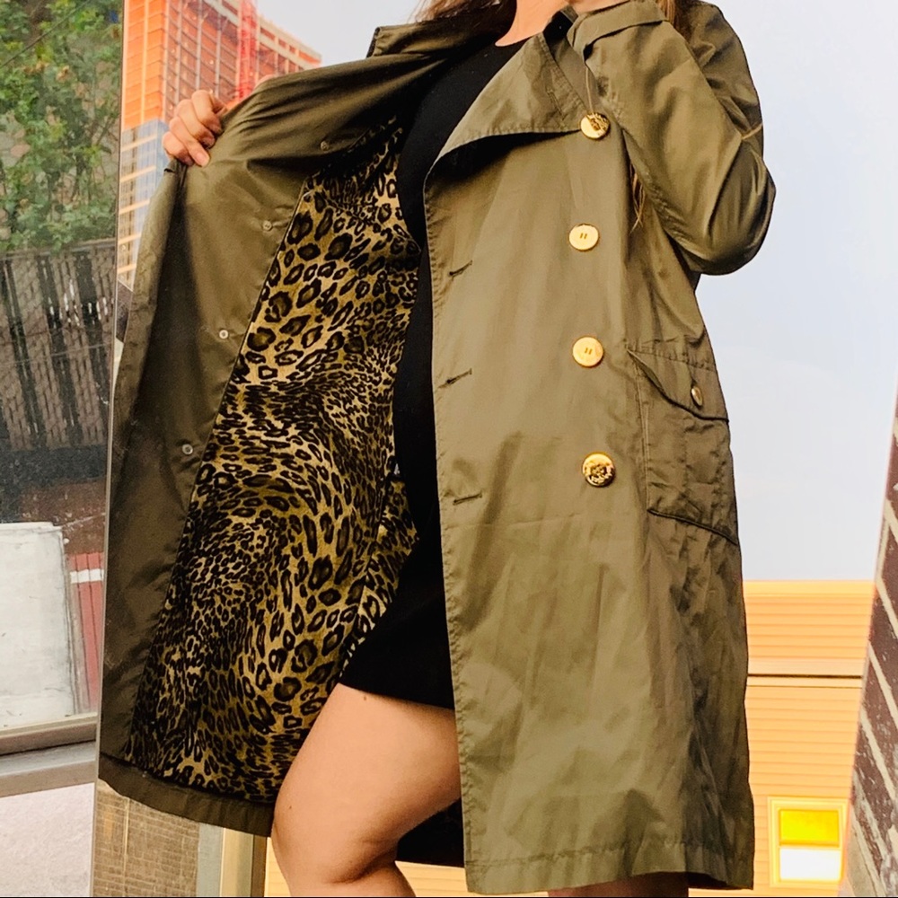Baby Phat Chameleon Double-Breasted Weather Army Green Leopard Trench Coat